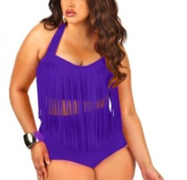 F4318-9Plus size high waisted fringe bikini